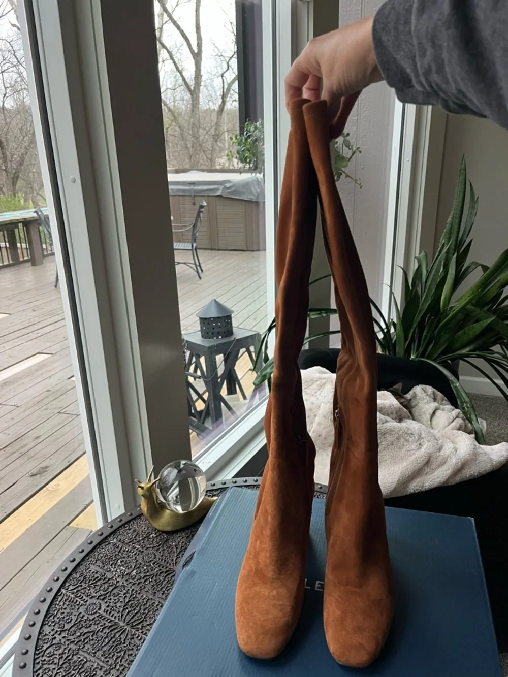 COLE HAAN GEORGETTE OVER THE KNEE BOOTS IN TOBACCO SUEDE 5 - Picture 8 of 11